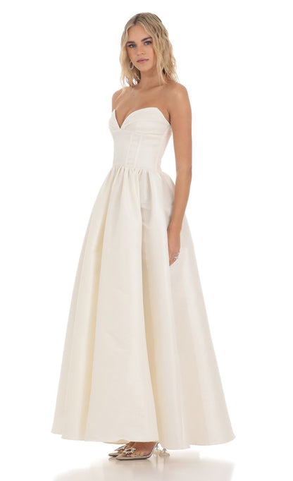 Lucy In The Sky Corset Strapless Gown Dress in White
