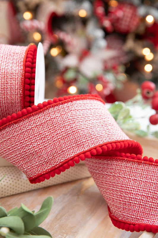 Decorator's Warehouse 4” x 5 Yard Houndstooth Pom Pom Trim Ribbon