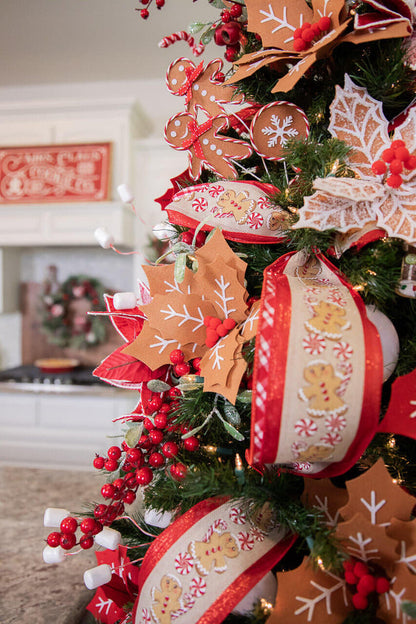 Decorator's Warehouse 22” x 12" Gingerbread Poinsettia Stem with Red Berries