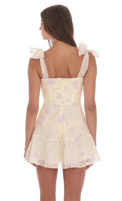Lucy In The Sky Embroidered Floral A-line Dress in Cream
