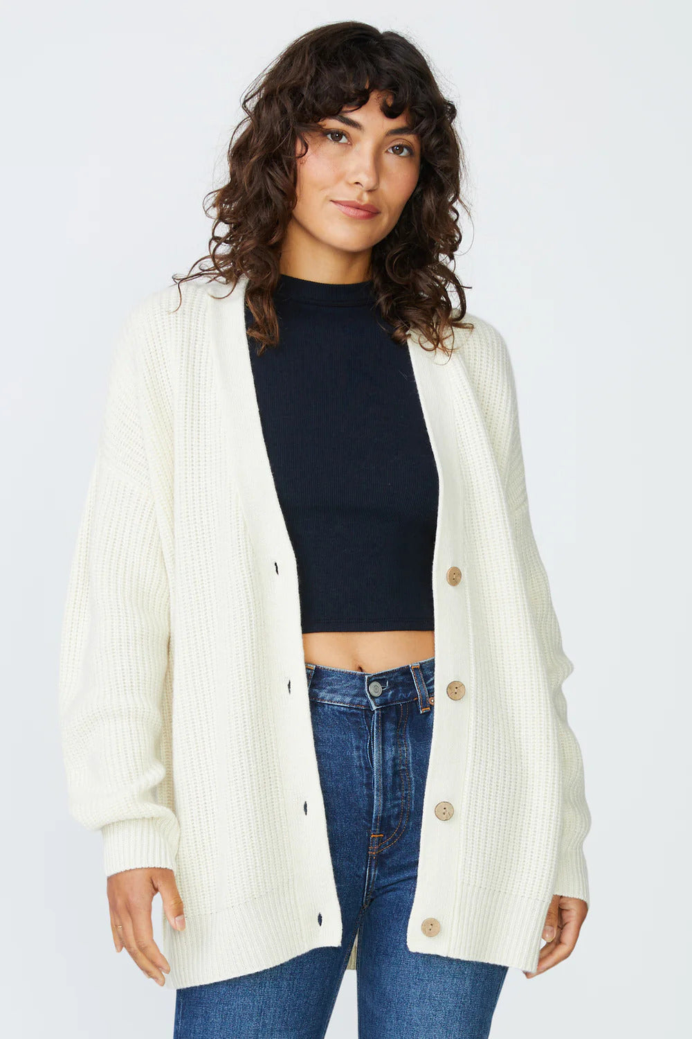 BAILEY/44 Women's Stateside Ribbed Cashmere Oversized Cardigan Sweater in Cream