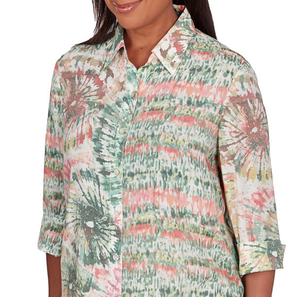 Alfred Dunner Women's Sunset Tie Dye Button Down Blouse