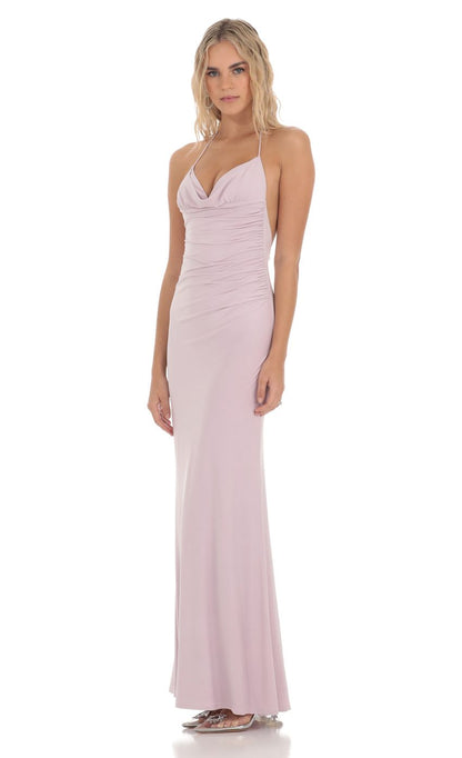 Lucy in the Sky Halter Open Back Butterfly Maxi Dress in Lilac