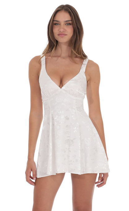 Lucy In The Sky Floral Jacquard A-Line Dress in White