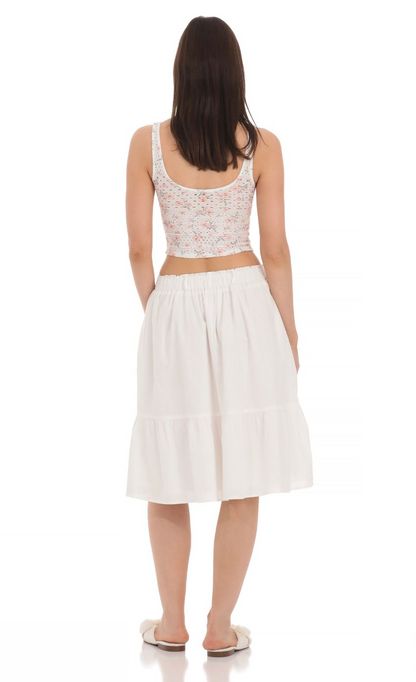 Lucy in the Sky Drawstring Midi Skirt in White
