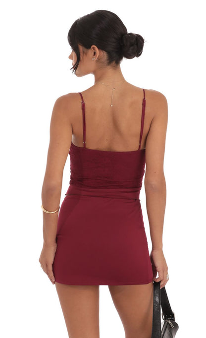 Lucy In The Sky Lace Twist Two Piece Set in Burgundy