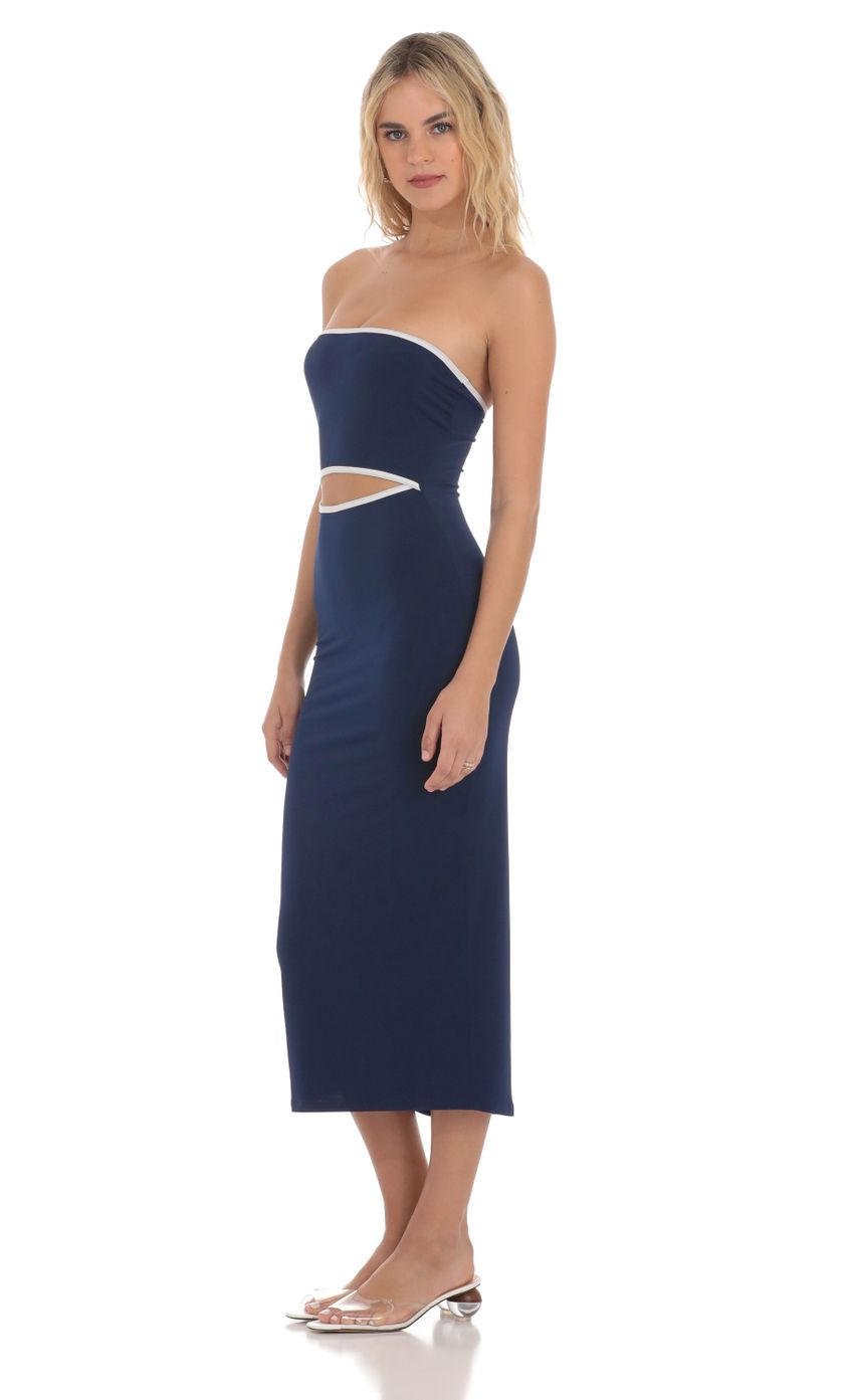 Lucy In The Sky Cutout Strapless Midi Dress in Navy