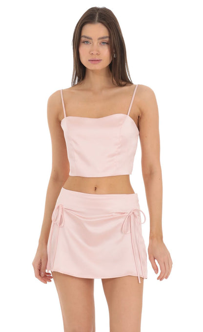 Lucy In The Sky Satin Two Piece Set in Pink