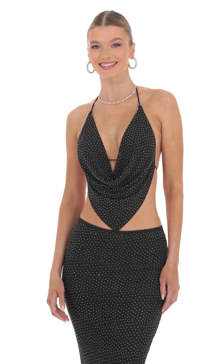 Lucy In The Sky Draped Rhinestone Two Piece Set in Black