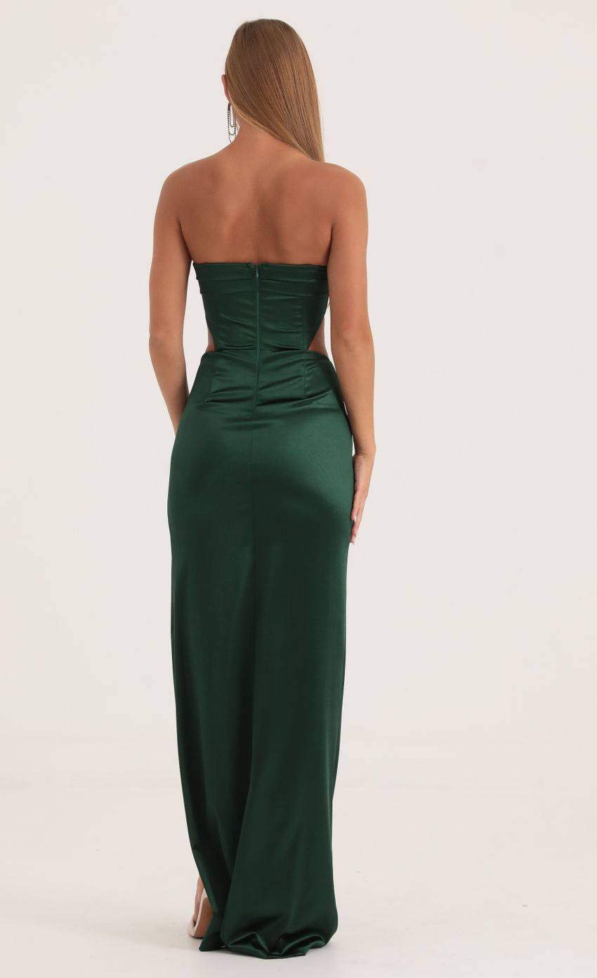 Lucy In The Sky Satin Cutout Corset Maxi in Green