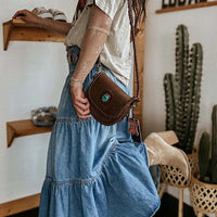 Ursime Boho Denim High Rise Button Tiered Maxi Skirt