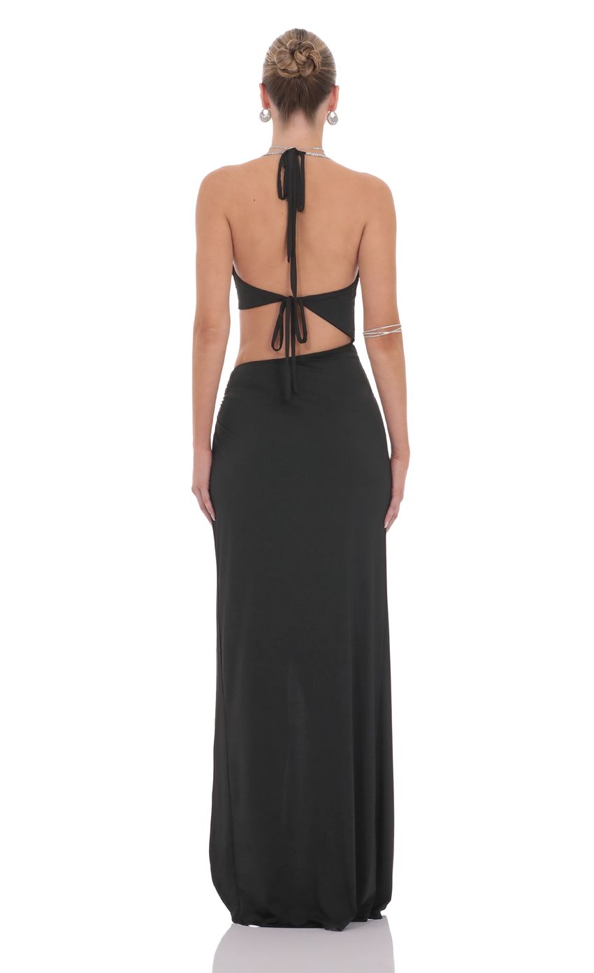 Lucy in the Sky Rhinestone Cutout Maxi Dress in Black