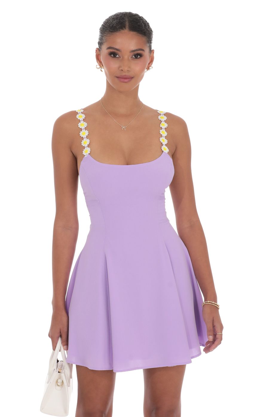 Lucy In The Sky Floral Strap Flare Dress in Lavender
