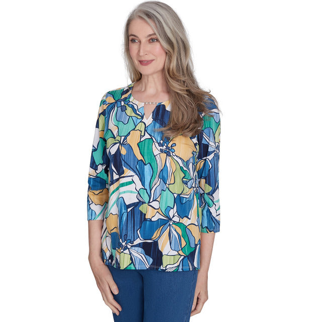 Alfred Dunner Women's Drama Floral Three Quarter Sleeve Tee