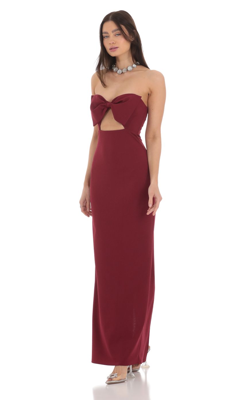 Lucy In The Sky Bow Cutout Strapless Maxi Dress in Maroon