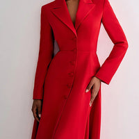 Ursime Formal Peak Lapel Button Up Long Sleeve Midi Dress