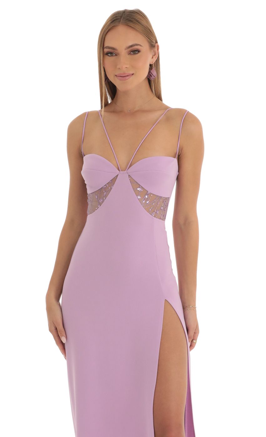 Lucy in the Sky Sequin Cutout Maxi Dress in Purple