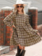 Cupshe Brown Plaid Round Neck Long Sleeve Mini Dress