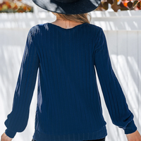 Cupshe Cobalt Blue Ribbed Knit V-Neck Long Sleeve Top (x2)