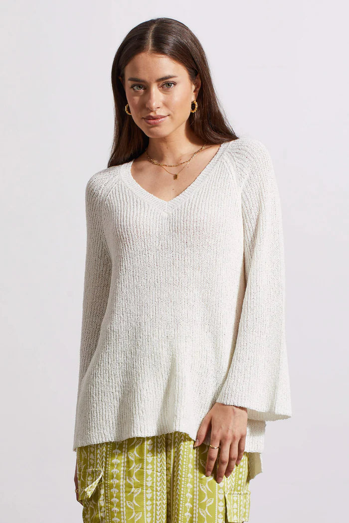 Tribal Women's V-Neck Raglan Sweater With Bell Sleeve