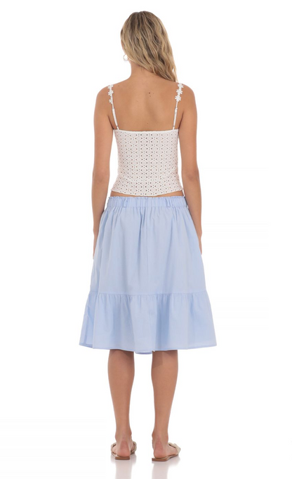 Lucy in the Sky Drawstring Midi Skirt in Light Blue