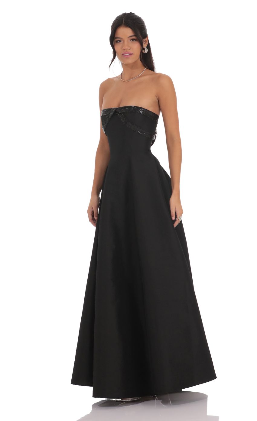 Lucy In The Sky Sequin Draped Strapless Gown in Black