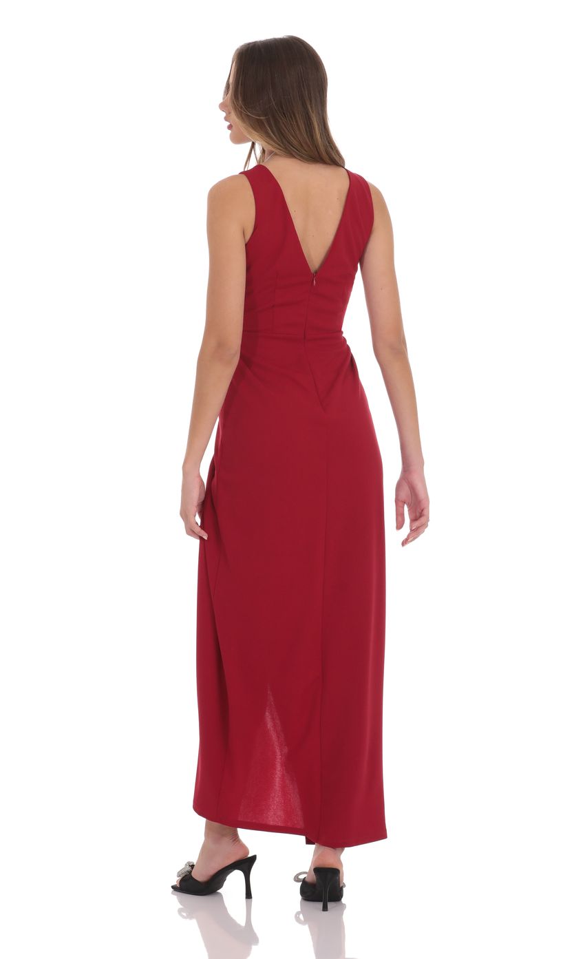 Lucy In The Sky V-Neck Slit Maxi Dress in Red