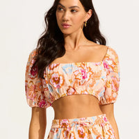 Seafolly Women's Spring Festival Puff Sleeve Crop Top - Nectar