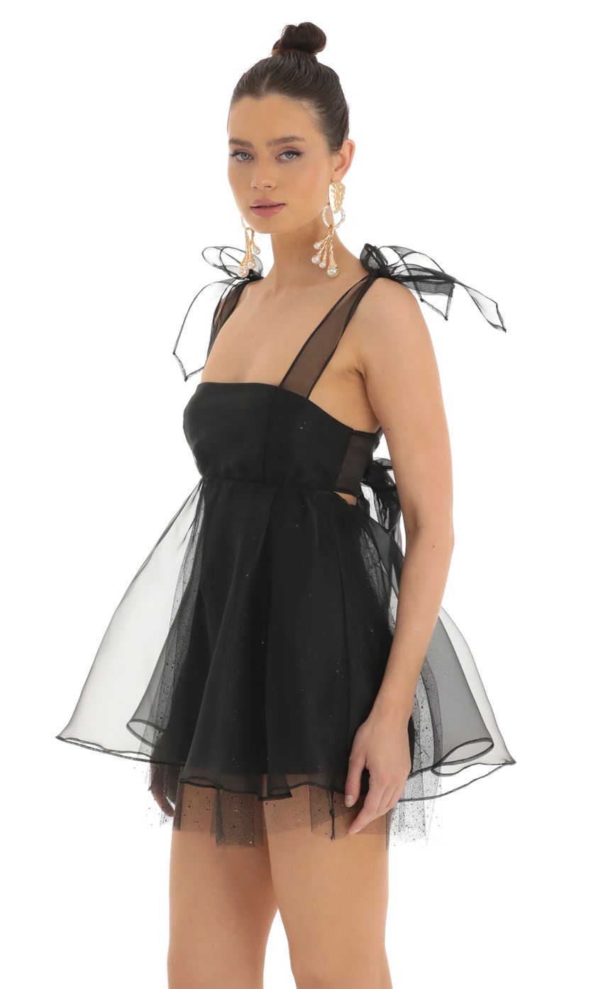 Lucy In The Sky Glitter Bow Baby Doll Dress in Black
