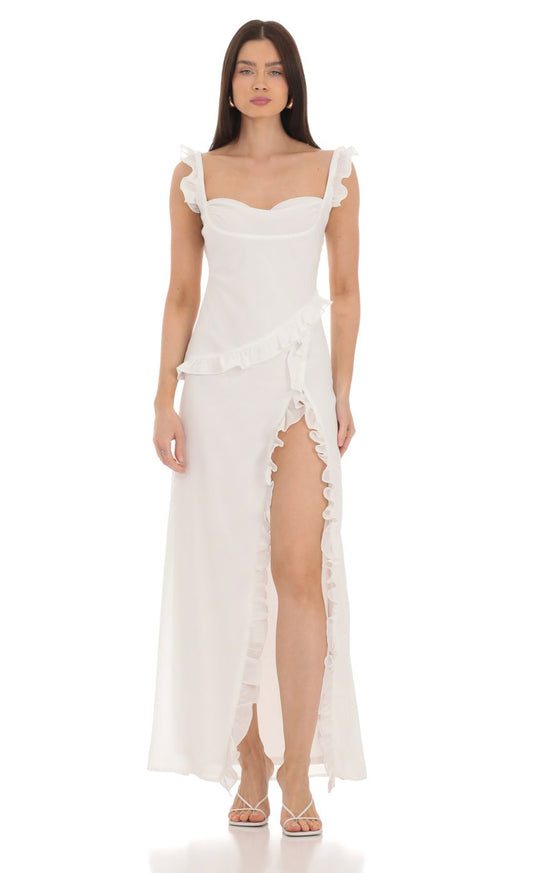 Lucy in the Sky Chiffon Ruffle Dress in White