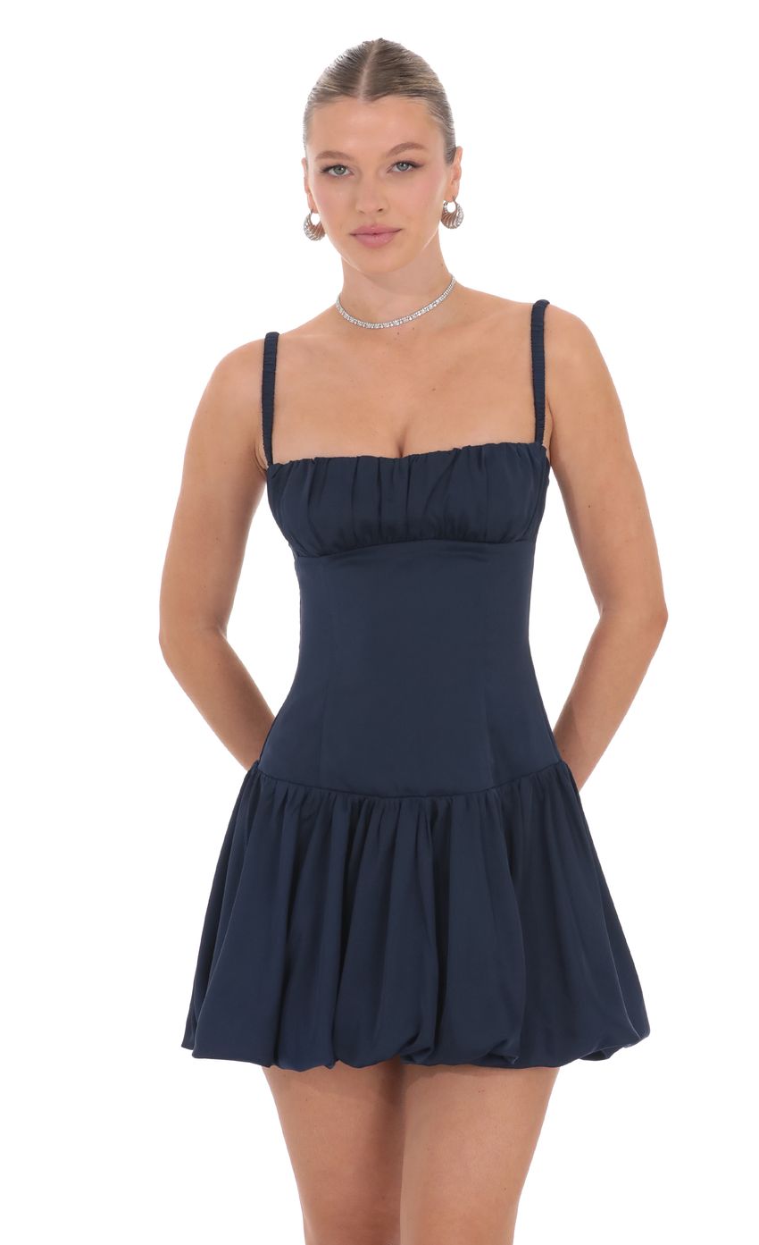Lucy In The Sky Ruched Bust Bubble Dress in Navy