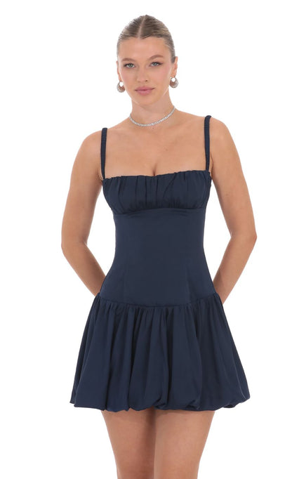 Lucy In The Sky Ruched Bust Bubble Dress in Navy