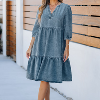 Cupshe Light Denim 3/4 Sleeve Mini Dress