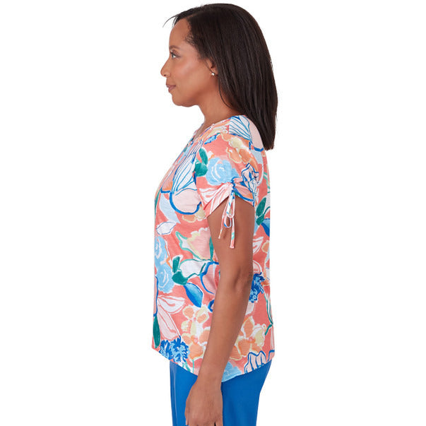 Alfred Dunner Women's Whimsical Floral Top With Side Ties