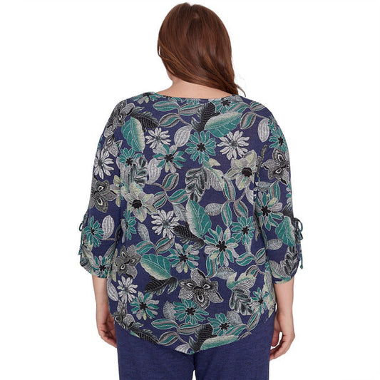 Alfred Dunner Women's Floral Puff Print Drawstring Top