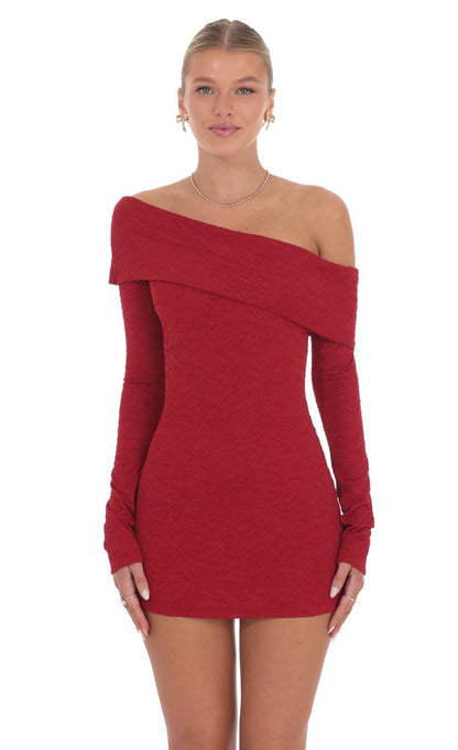 Lucy In The Sky Lace Off Shoulder Dress in Red