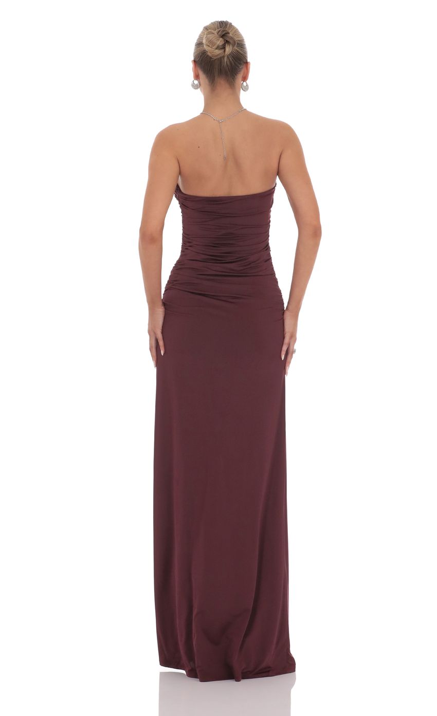 Lucy In The Sky Embellished Strapless Maxi Dress in Plum