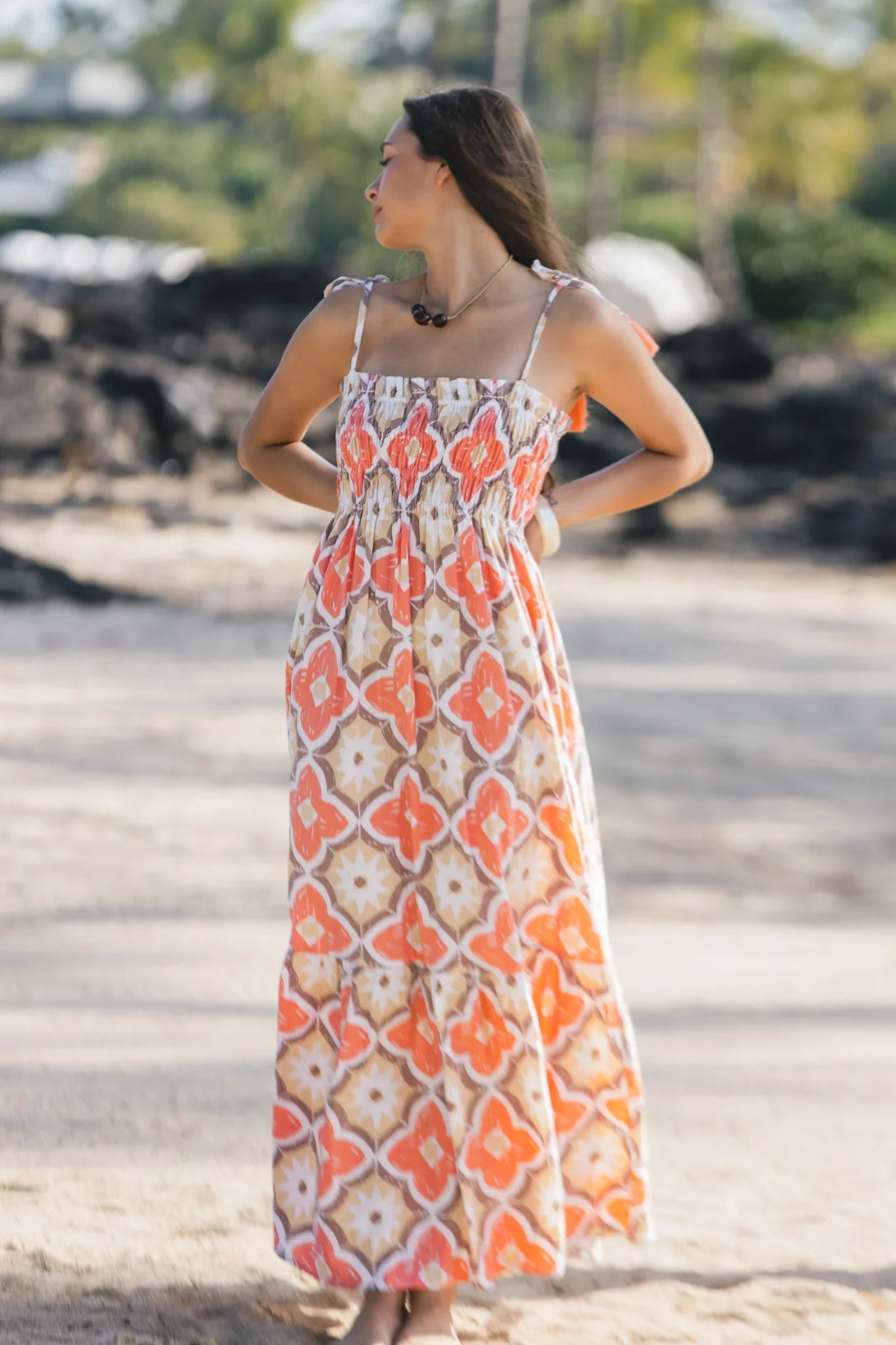 Tiare Hawaii Kona Maxi Dress - Spanish Tiles Peach
