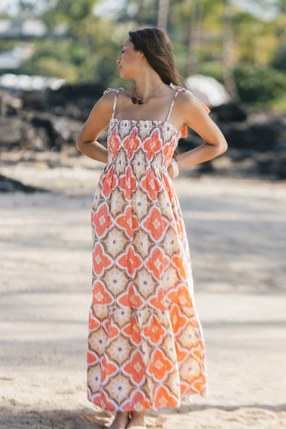 Tiare Hawaii Kona Maxi Dress - Spanish Tiles Peach