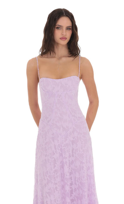 Lucy In The Sky Burnout Lace-Up Maxi Dress in Lavender
