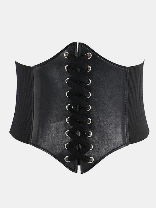 Ursime Vintage Solid Lace-Up PU Leather Adjustable Waist Cincher Corset