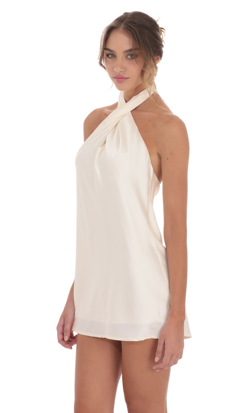 Lucy In The Sky Satin Cross Halter Dress in Cream