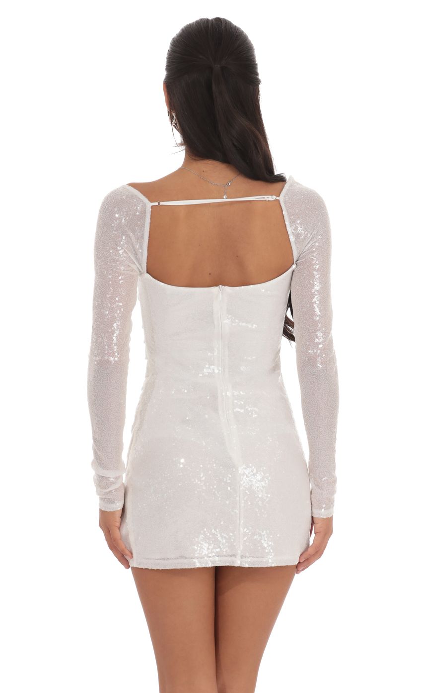 Lucy In The Sky Sequin Long Sleeve Bodycon Dress in White