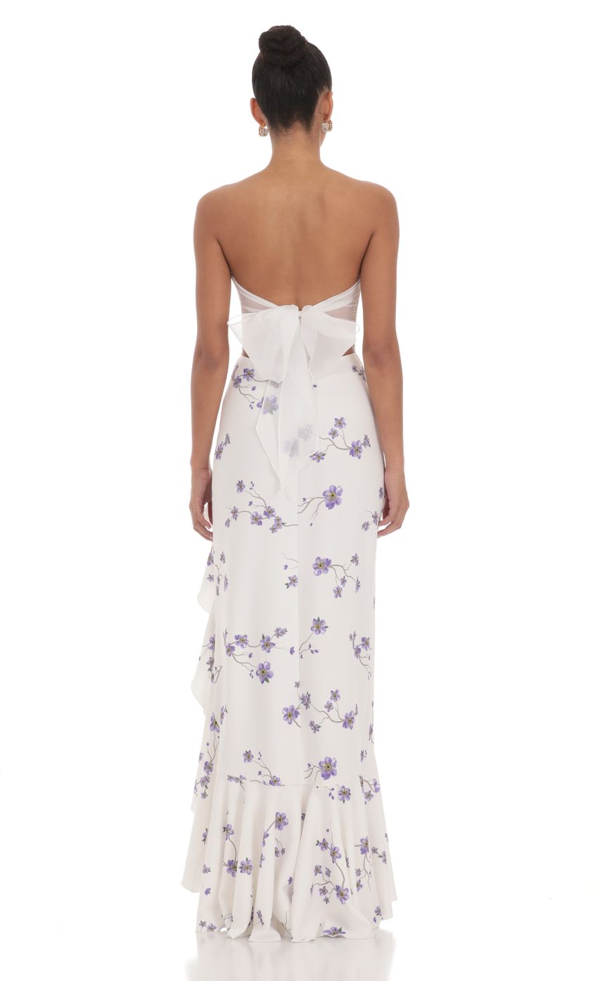 Lucy In The Sky Strapless Back Bow Corset Maxi Dress in Lavender