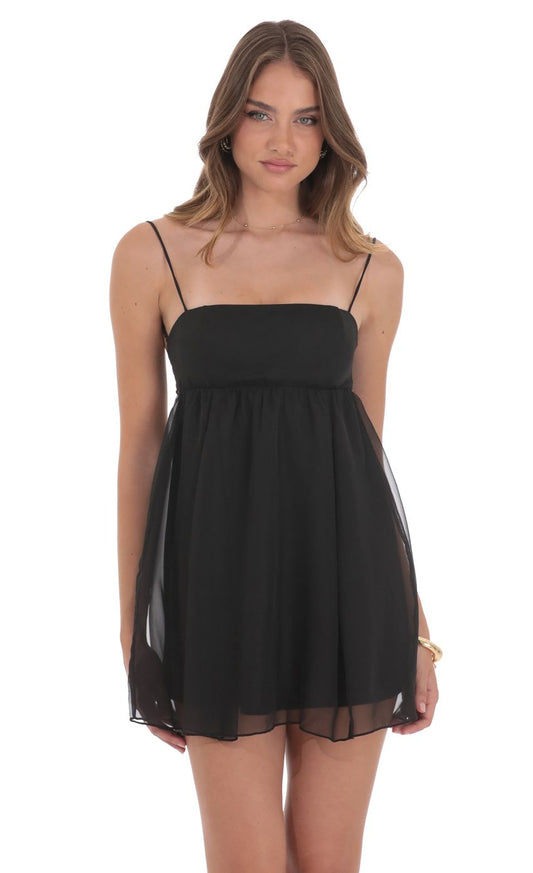 Lucy In The Sky Chiffon Babydoll Dress in Black