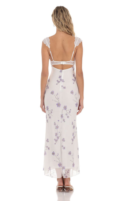 Lucy In The Sky Lace Cutout Floral Maxi Dress in White
