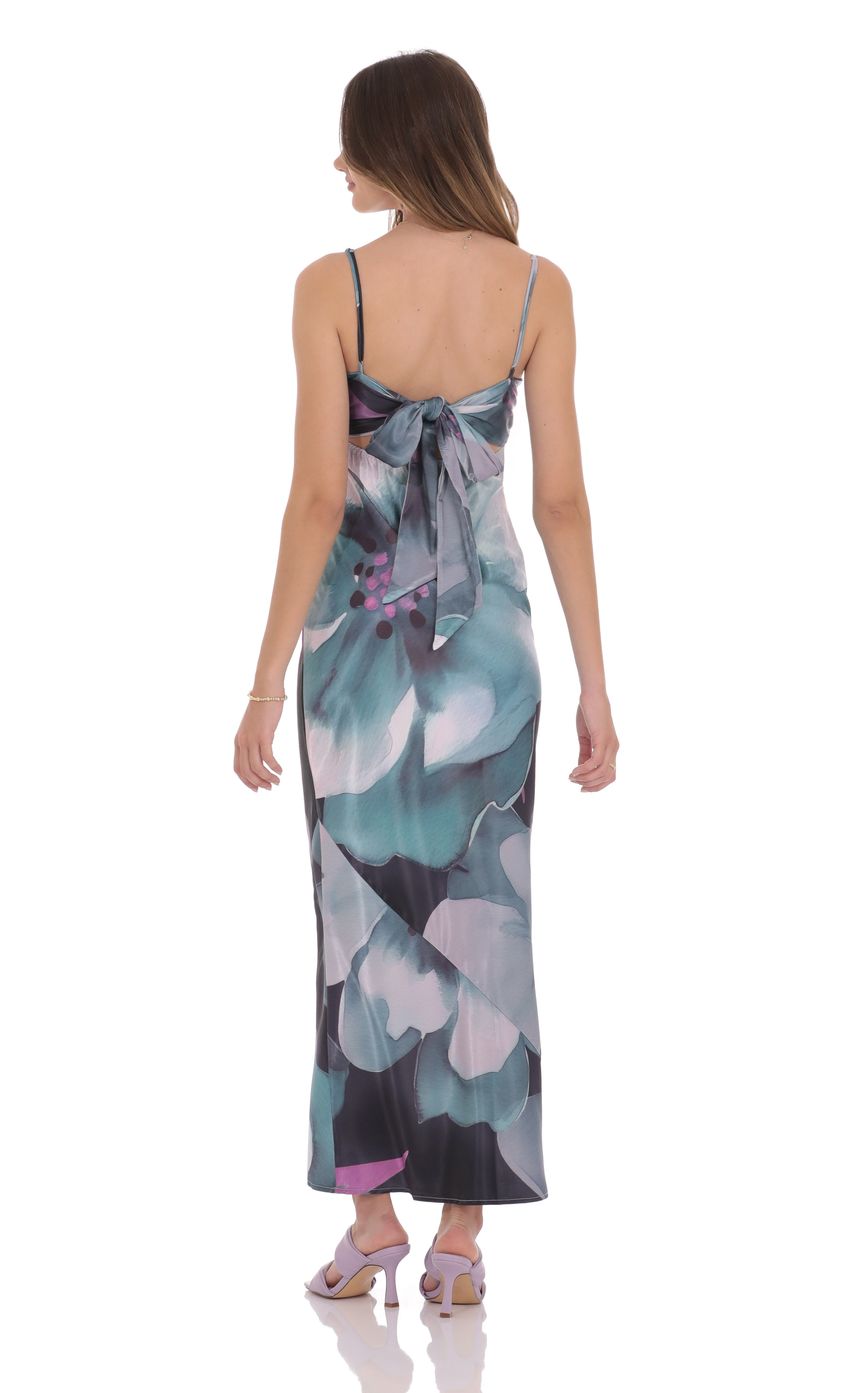 Lucy In The Sky Floral Back Tie Maxi Dress in Dark Teal