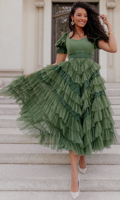 JessaKae Thumbelina Dress - Green Lace