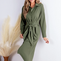 Cupshe Sage Collared Front Button Midi Shirt Dress