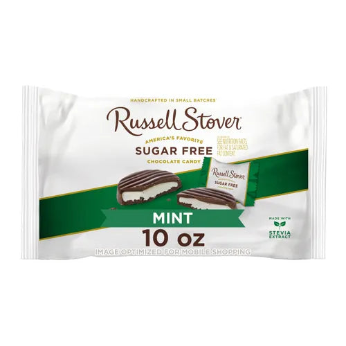 Russell Stover Chocolates Sugar Free Dark Chocolate Candy Mint Patties, 10 oz. Bag
